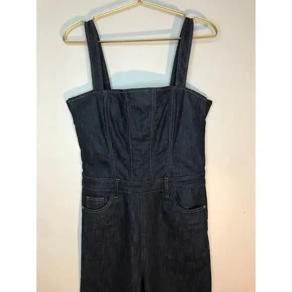 DL1961 Holloway Dark Wash Denim Flare Leg Jumpsuit 26 DL Performance - Picture 3 of 14